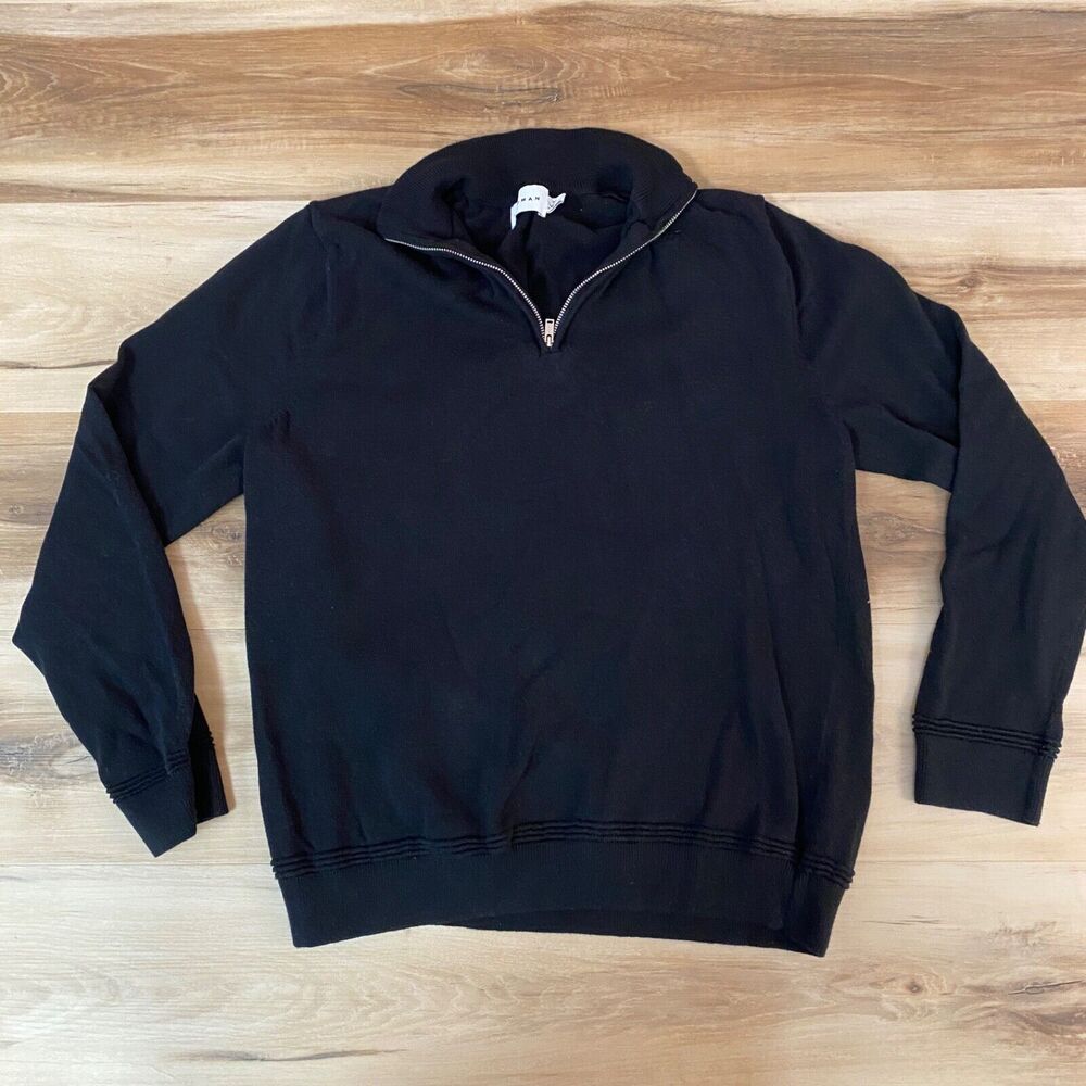 Topman Sweater Mens XL Slim Black Mock Neck 1/4 Zip Cotton Knit Long Sleeve